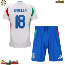 Camisa de Futebol Itália Nicolo Barella #18 Equipamento Secundário Infantil Europeu 2024 Manga Curta (+ Calças curtas)